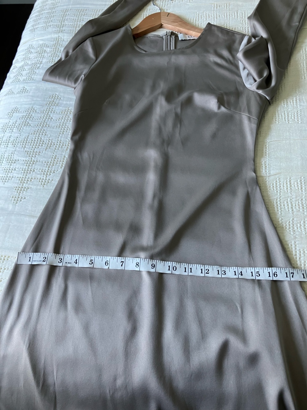 ELAA Muted Olive Green/Taupe Satin Long Sleeve A-Line Maxi Dress Size XXS-XS - Picture 11 of 12